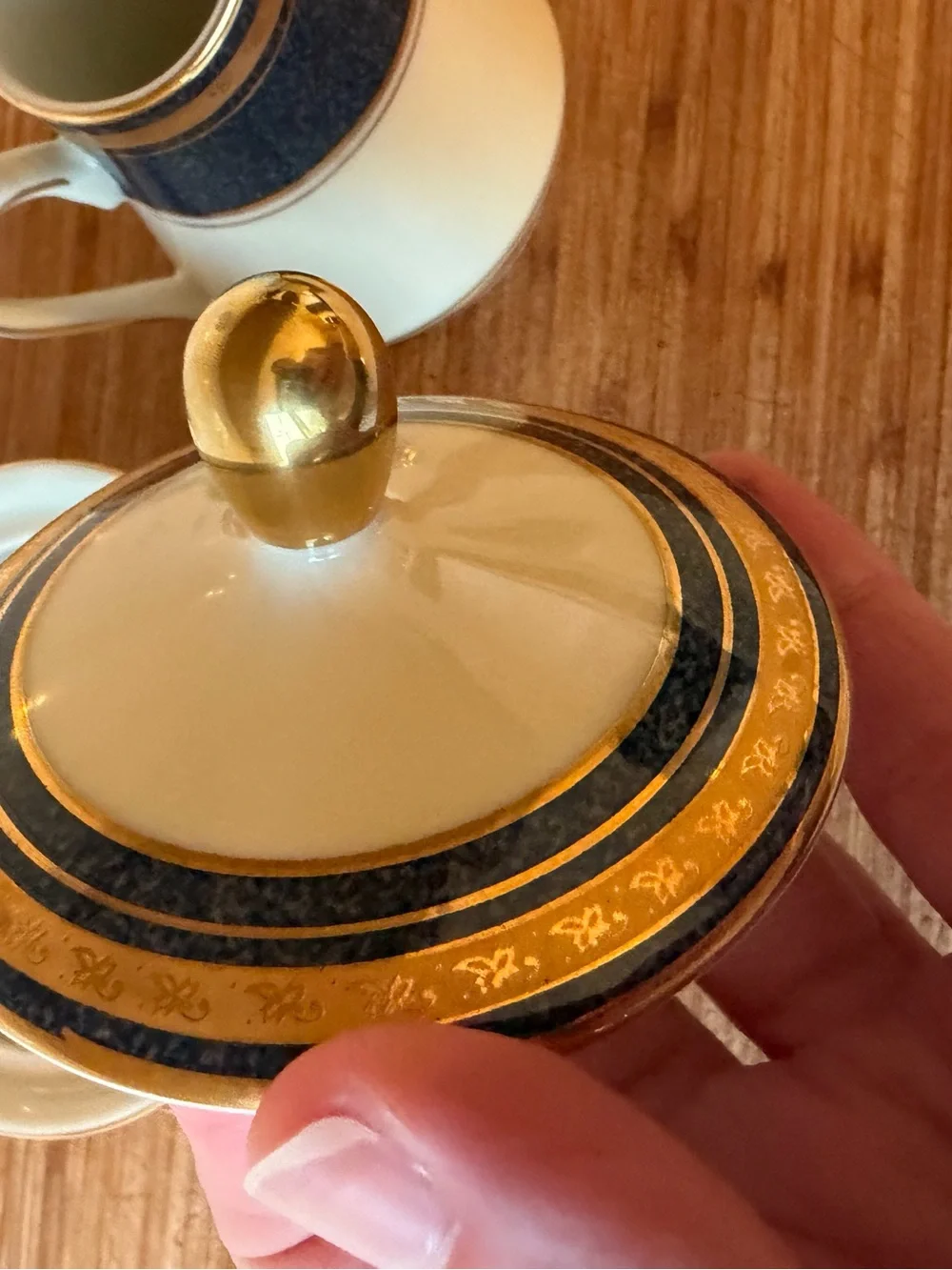 Vintage Mikasa Grande Ivory Japan Cream and Sugar Set Imperial Lapis Pattern